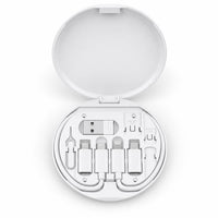 Travel charging organizer kit, open showing adapters